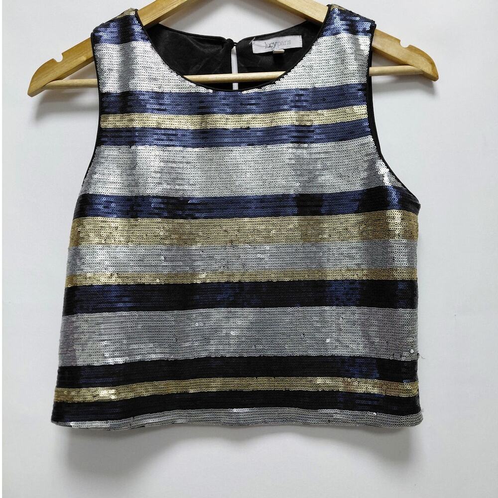 lucyparis Sequin Striped Crew Neck Knit Multicolor Sleeveless Top Size S